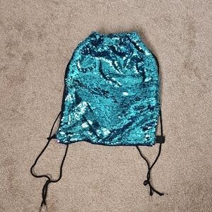 Shimmering Teal Sequin Drawstring Bag